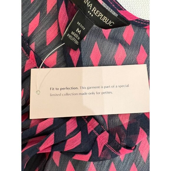 Banana Republic Factory Mock Wrap Sleeveless Top Size M Petite Sheer Pink Blue - Picture 5 of 10